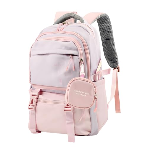 Image of FWQPRA Girls Backpack School Backpack with Small Zipper Pouch Fashion Nylon with Padded Shoulder Straps & Handle Design Multi Compartment Large for School,Camping,Travel
