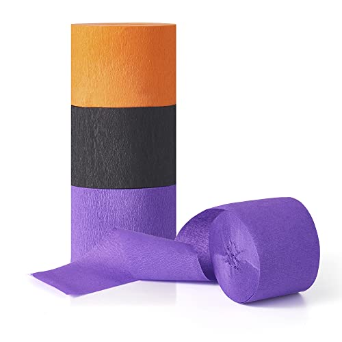 Patry Streamers, 3 Rolls Decoration Crepe Paper Kit, Black Orange Purple Party Streamer Hanging Garland For Scary Festival Theme Party Backdrops Decoration #TOP1