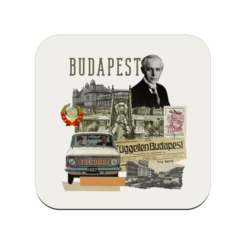 sous Verre en Bois - Budapest Vintage Collage Vintage Voyage Hongrie - 1 unité (95 x 95 mm)