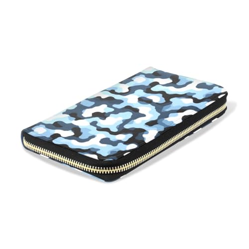 Long Wallets Leather Bifold Wallet for Women Blue Camouflage with Zipper Credit Card Holder Large Capacity4