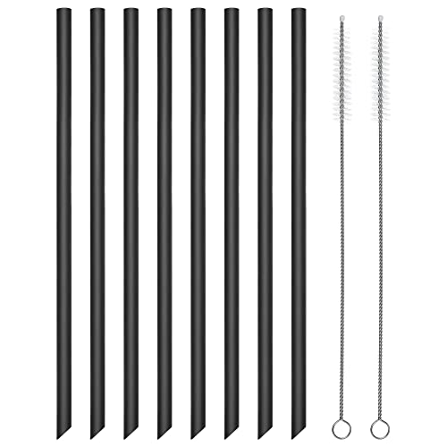 Veskaoty Reusable Black Silicone Drinking Straws, 8 Pcs, 9.25 Inch Long
