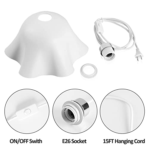 Plug In Pendant Light, 2 Pack Hanging Lights With Plug In Cord, Hanging Lamp With15Ft Cord, On/Off Switch, Frosted Plastic White Shade, Plug In Hanging Ceiling Lights For Bedroom, Living Room, Hall #TOP6