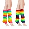Partideal 2 Pairs Rainbow Leg Warmers for Women, Neon Leg Warmers 80s Fashion Knit Neon Socks, Lgbt Long Socks 80s Women Fancy Dress Costume for Retro Theme Party Costumes