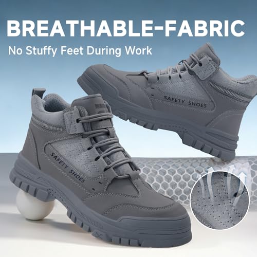 Image of Steel Toe Work Boots for Men - High Top Puncture Resistant Safety Boots - Industrial Boot for Worker - Comfortable Work Boot for Construction