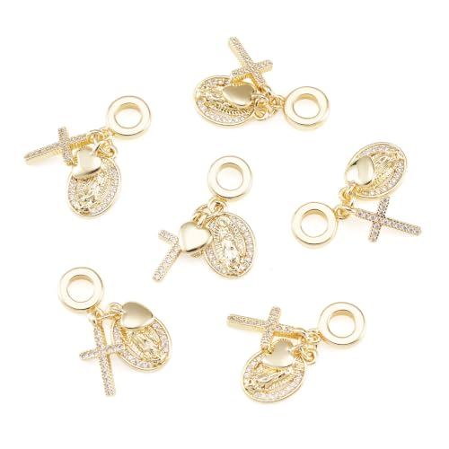 Image of 6Pcs 18K Gold Plated Cubic Zirconia Cross Heart Charms