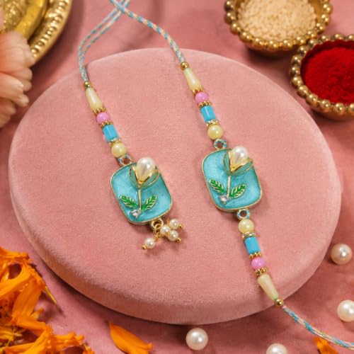 Image of Oblivion Rakhi with Fridge Magnet For Brother & Bhabhi - Stylish Rakhi Set for Bhabhi & Bhai With Fridge Magnet, Greeting Card, Silver Color Coin & Tilak Set - Raksha Bandhan Pack (K1 X6+B4676+BH4676)