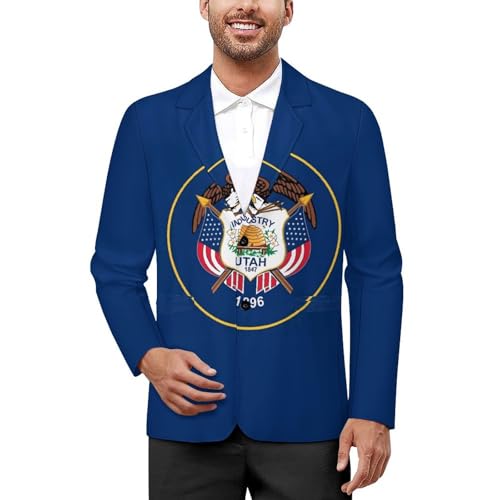 Utah State Flag Men's Casual Blazers Slim Fit Sport Coats Blazer Two Buttons Suit Jacket for Work Party