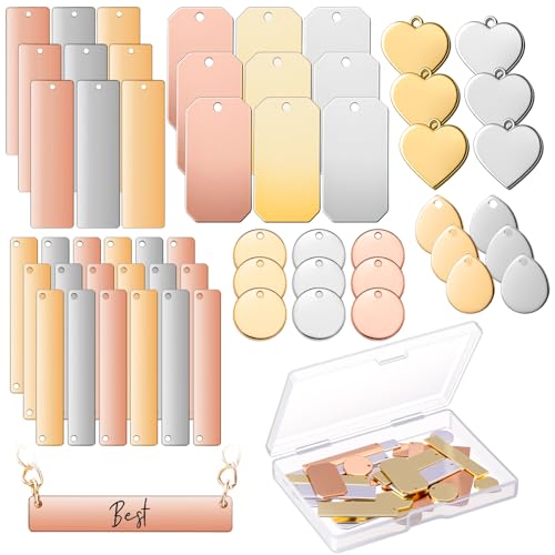 Hicarer 48 Pcs Metal Stamping Blank Tag Pendant 6 Shapes 3 Colors