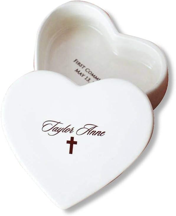 Personalized Baptism Gift, First Communion Gift or Confirmation Gift - Heart Keepsake Box - With Script Font