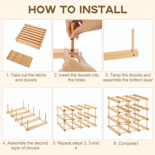Wooden Wine Rack, 12-Bottle Stackable Wooden Wine Rack, Stackable Modular Wine Storage Racks, DIY Assembly Wine Bottle Holder for Inside Cabinet and Countertop - Image 5