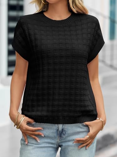 Saodimallsu Womens Cap Sleeve Sweater Tops Casual Crew Neck Sleeveless Loose Knit Summer Lightweight Pullover Top4