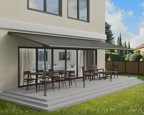 Canopia by Palram Terrassenüberdachung Alu Capri 3X9.15 Polycarbonat Hohlkammerplatten Pergola 924 x 295 cm Grau zur Überdachung ihrer Terrasse