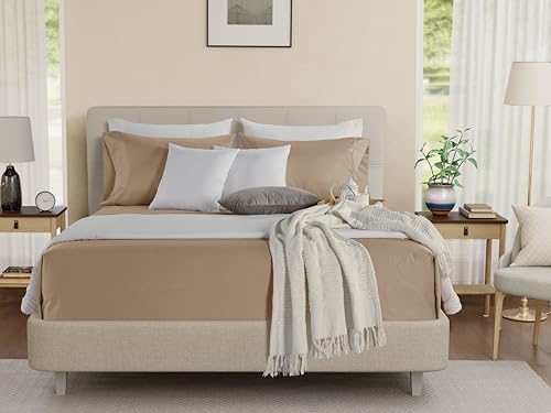 Deep Pocket Queen Sheets set, 100% Cotton Sheets Queen Size set, 800 Thread Count Soft & Durable 4 Piece Sheet & Pillowcase Sets, Sateen Weave Hotel Sheet Fits upto 17", No Pill Machine Wash- Taupe