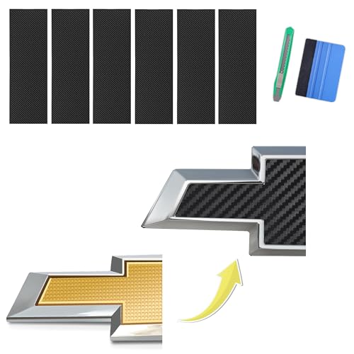 Image of 6 PCS Emblem Wrap Kit Compatible with Bowtie Logo Wrap Car Stickers, 11.8'' x 4.3'' Cut-Your-Own Emblem Overlay DIY Decals for Chevy, Carbon Fiber Black with Tool Kits