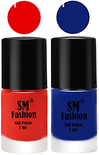 Image of Long Lasting Nail Polish | Nail Paint Combo 7 ml Each) - Set of 2 Fire Orange-Blue