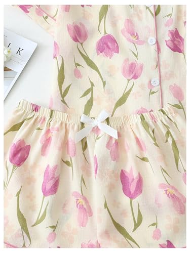 Image of Verdusa Pajamas For Women Set 2 Piece Summer Pajama Sets Cute Pjs Lounge Matching Button Shirt with Shorts