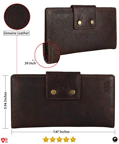 Genuine Leather RFID Blocking Long Wallet – Vintage Bifold for Men by Mou Meraki (DARK BROWN)4