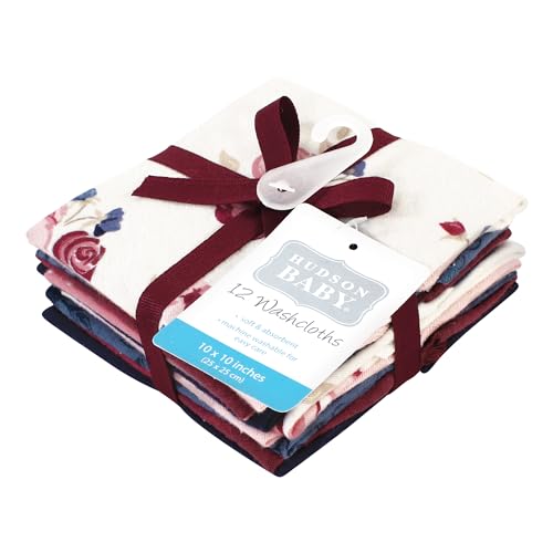 Image of Hudson Baby Unisex Baby Flannel Cotton Poly Washcloths, Dusty Rose Floral 12 Pack, One Size