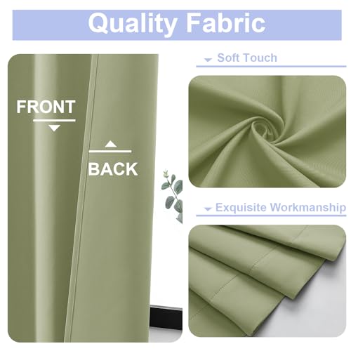 Simplebrand Ava Sage Green Blackout Curtains for Bedroom 84 Inch Length 2 Panels Set, Solid Thermal Insulated Privacy Living Room Window Treatment Curtains Blackout Drapes, W50 x L84 Inch, Sage Green