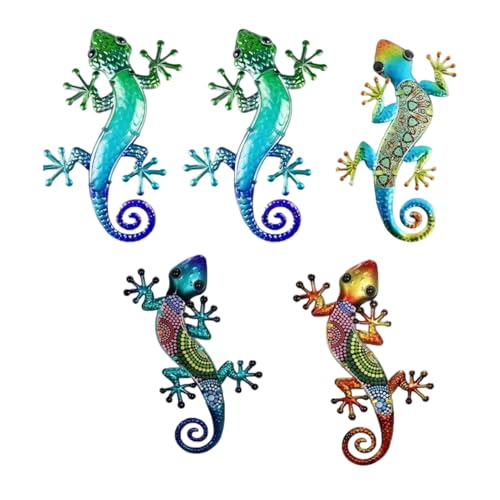 Chaies Gecko Wanddekoration für den Außenbereich – Dekoration für Zaun, Garten, 5 Stück, bunte Tierfiguren, UV-beständig, für Dekoration von Garten, Terrasse, Hof, Hinterhof