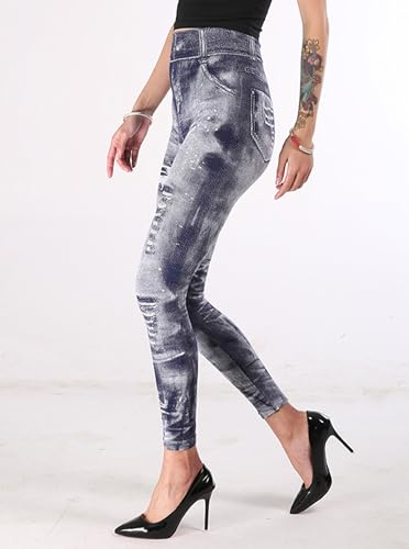 Womens Ripped Jeggings High Waisted Leggings Jeans Skinny Stretch Denim Pants3