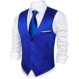 Barry.Wang Royal Blue Vest for Men Formal/Casual Dress Suit Vests V-neck 2 Pocket Wedding Party Tuxedo Waistcoat Big and Tall