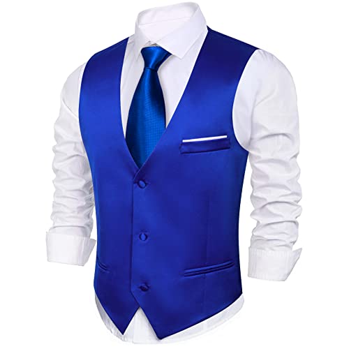 Image of Barry.Wang Vest for Men Business /Leisure Dress Suit Vests V-neck 2 Pockets Wedding Party Tuxedo Satin Waistcoat