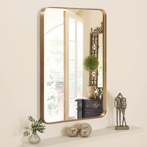 NicBex 32x22 Inch Bathroom Vanity Mirror, Alloy Frame Wall Mirror for Bathroom Vanity, Bedroom, Hallway and Home Deco, Modern and Farmhouse Room Makeover Mirror, Round Corners, Gold