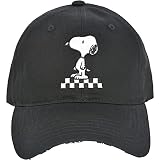 Concept One Unisex-Erwachsene Peanuts Snoopy Checkered Expression Black Hat Adjustable Baseball Cap Cotton Baseballkappe, schwarz, Einheitsgröße