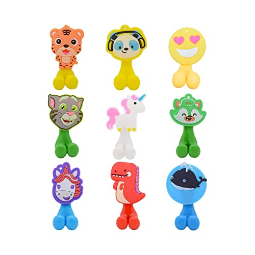 Portaspazzolino per bambini, portaspazzolino da parete con ventosa (9 pacchetti animali casuali)