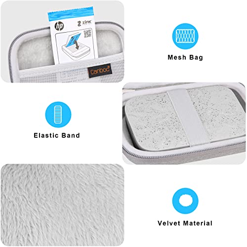 Canboc Hard Case For Hp Sprocket Portable 2X3 Instant Photo Printer (Luna Pearl Case), Mesh Pocket Fits Zink Photo Paper, Cable, Grey #TOP3