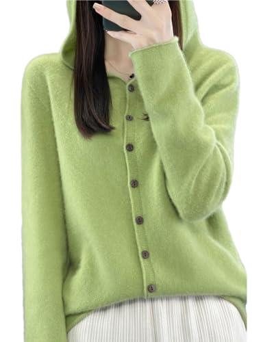 Image of Cashmere Sweaters for Women Button Down V Neck Hooded Cardigan Casual Loose Long Sleeve Soft Knit Pullover Tops