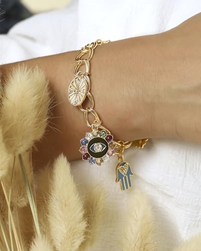 Jessica Simpson Womens Evil Eye Bracelet, Gold-Tone Evil Eye Bracelets for Women Turquoise and Rhinestones2