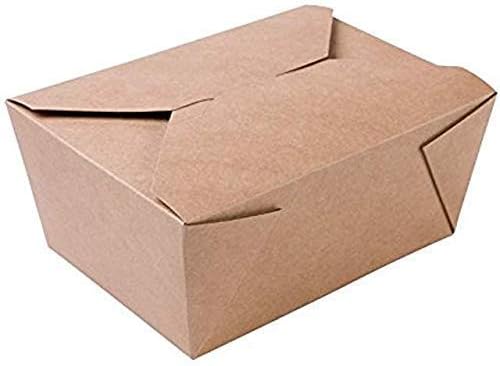 Disposable Kraft Paper Box To Go Containers - 50 Biodegradable Hot and Cold Take Out Food Containers - 13 x 10.6 x 6.7 cm - Leak Proof Design for Lunch On the Go, Party Leftovers, and Gift Boxes