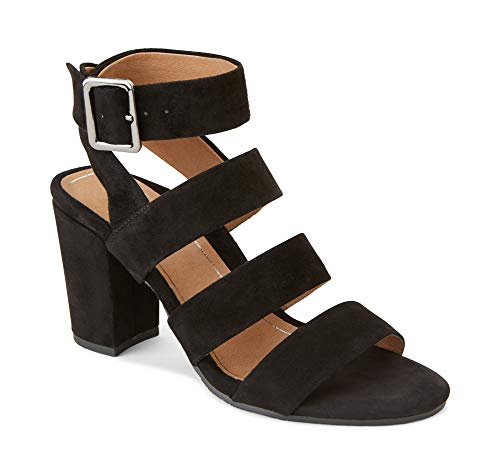 Vionic Women's Perk Blaire Open Toe Heel - Ladies Strappy Sandal with Concealed Orthotic Arch Support Black Suede 5 Medium US
