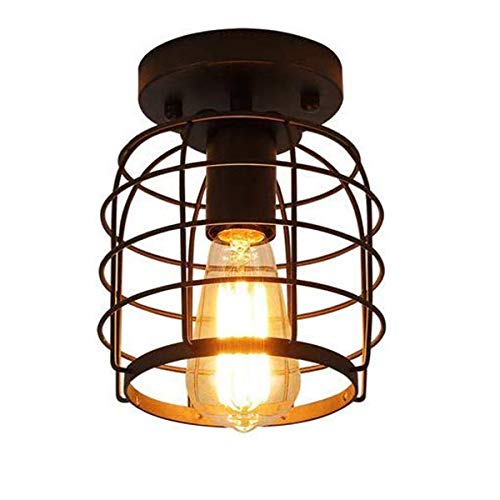 Ke senle Industrial Vintage Flush Mount Ceiling Light,Rustic Metal Cage Pendant Lighting Lamp Fixture for Hallway Stairway Kitchen Garage