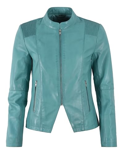 Veste en cuir véritable turquoise femme blouson printemps urbain chic 4977