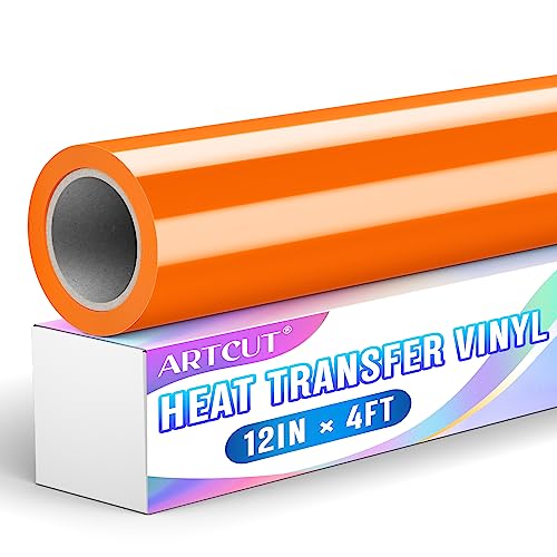 Artcut Heat Transfer Vinyl, 12 x 4ft Permanent Vinyl, HTV Vinyl, Iron on Vinyl for Fabric Clothing, T-Shirts, Hats, Bags, Crafts, Vinyl Roll, Halloween Decoration, Orange