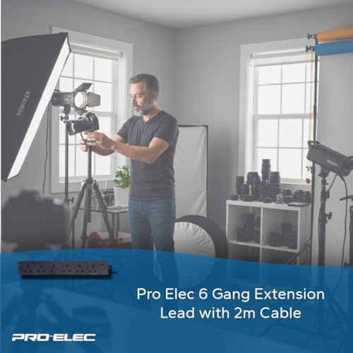Pro Elec 6 Gang Extension Lead with 2m Cable, Black, 13A Rated - Image 9