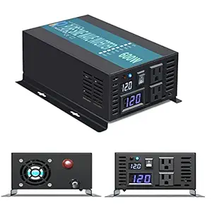 Pure Sine Wave Inverter 600Watt 12V DC to 120V AC Power Converter 1200W Surge