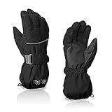 Durio Kids Snow Gloves for Girls Boys Snow Gloves Waterproof Winter Gloves for Kids Ski Gloves Black 7-10 Years