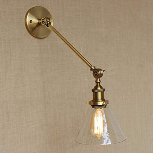 Miniatura 6 de NIUYAO Iluminación de pared industrial vintage de 1 luz con pantalla de vidrio transparente con brazo oscilante ajustable, lámpara de pared de