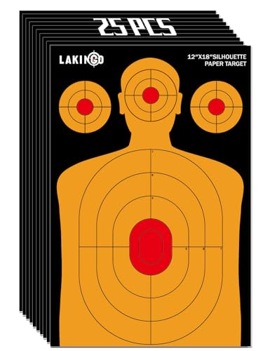 High-Visibility Shooting Targets 12x18 Inch, Silhouette Targets for Range - High-Contrast Black with Vivid Yellow & Orange for Clear Shot Placement (10/25/50/100 Packs)