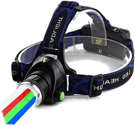 4 in 1 Multicolor Headlamp 800 Lumen Zoomable One Mode White Red Green Blue Light, Hunting Headlight