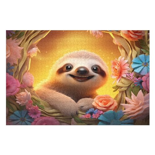 Cute Sloth Puzzle Jigsaw Adults And Teenagers 1000 Pieces Wooden Jigsaw Educational Game Toy Family Decoration (75×50cm)
