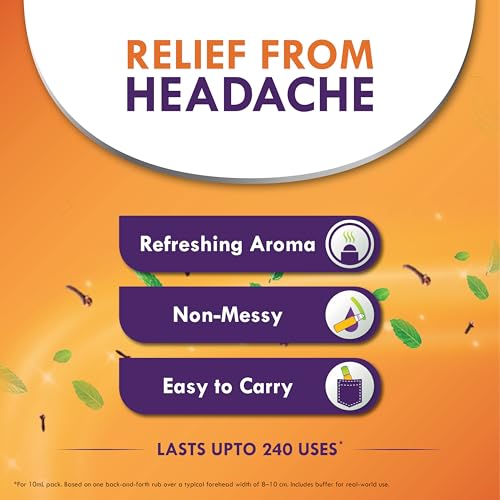 Image of Volini Headache Relief Roll-On, 10ml, Instant Relief, with Clove & Mint, Non-Sticky, On-the-Go Relief - Pack of 3