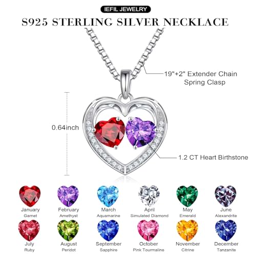Iefil Birthstone Jewelry for Women - 925 Sterling Silver Birthstone Necklace, Anniversary Birthday Gifts for Women, Jewelry Gifts for Her Wife Mom Daughter4