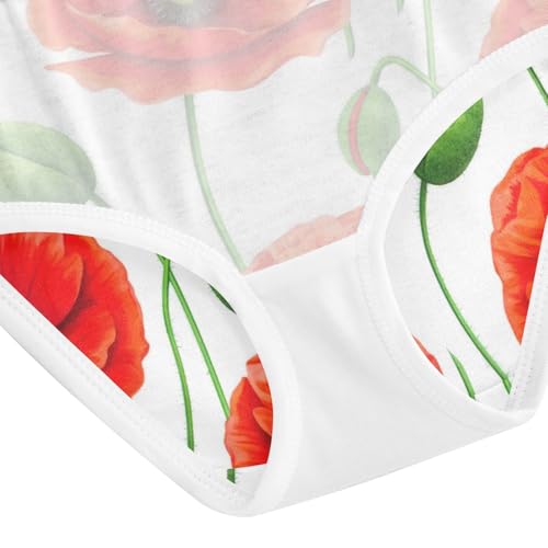 Red Poppy Flowers White Toddler Underwear Custom 2t Cotton Panties Little Girl Print Underpants Briefs 5