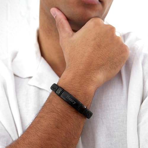 EVE'S ADDICTION Custom Engraved Bracelets For Men - Men's Leather Black Id Bracelet - Name Bracelet - Personalize Men's Bracelet - Men's Jewelry - Birthday Gift for Him - Gifts for Dad4