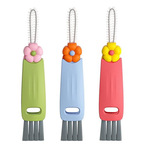 Image of HRXFOZ 3-in-1 Cup Lid Cleaning Brush Set, 3 PCS Multifunctional Cleaning Brush with Cup Mouth, Gap, and Corner Brushes, Plastic Nylon Bristles, White and Blue, 3 Count